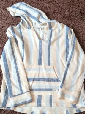 Roxy Striped Hooded Baja Top - Cream and Light Blue
